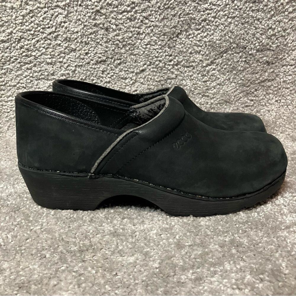 Ecco Black Leather Clogs Womens Slip On Comfort Shoes Nursing Work EU 39